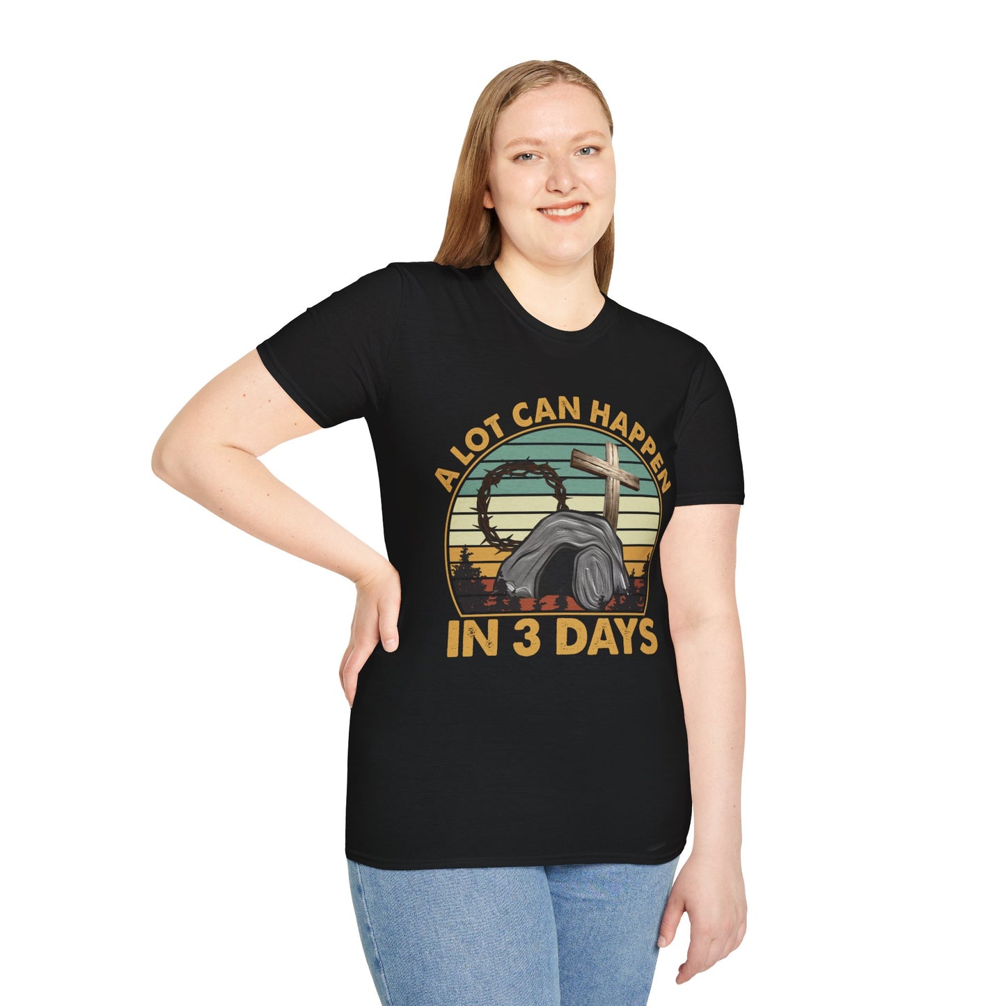 A Lot Can Happen in 3 Days Shirt, Easter Shirt, He is Risen Shirt, Vintage Easter Shirt, Shirt for Easter, Good Friday T-Shirt, Easter Gift, Unisex Softstyle T-Shirt