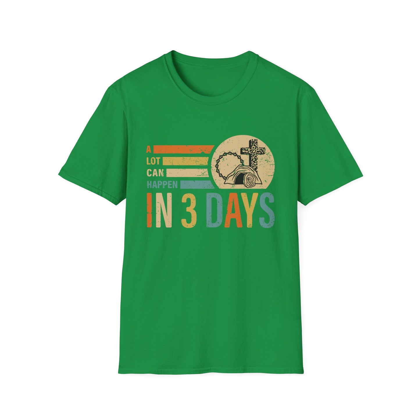 Easter Unisex Softstyle T-Shirt, He is Risen Shirt, Vintage Easter Shirt, Shirt for Easter, Good Friday T-Shirt, A Lot Can Happen in 3 Days Shirt, Easter Gift