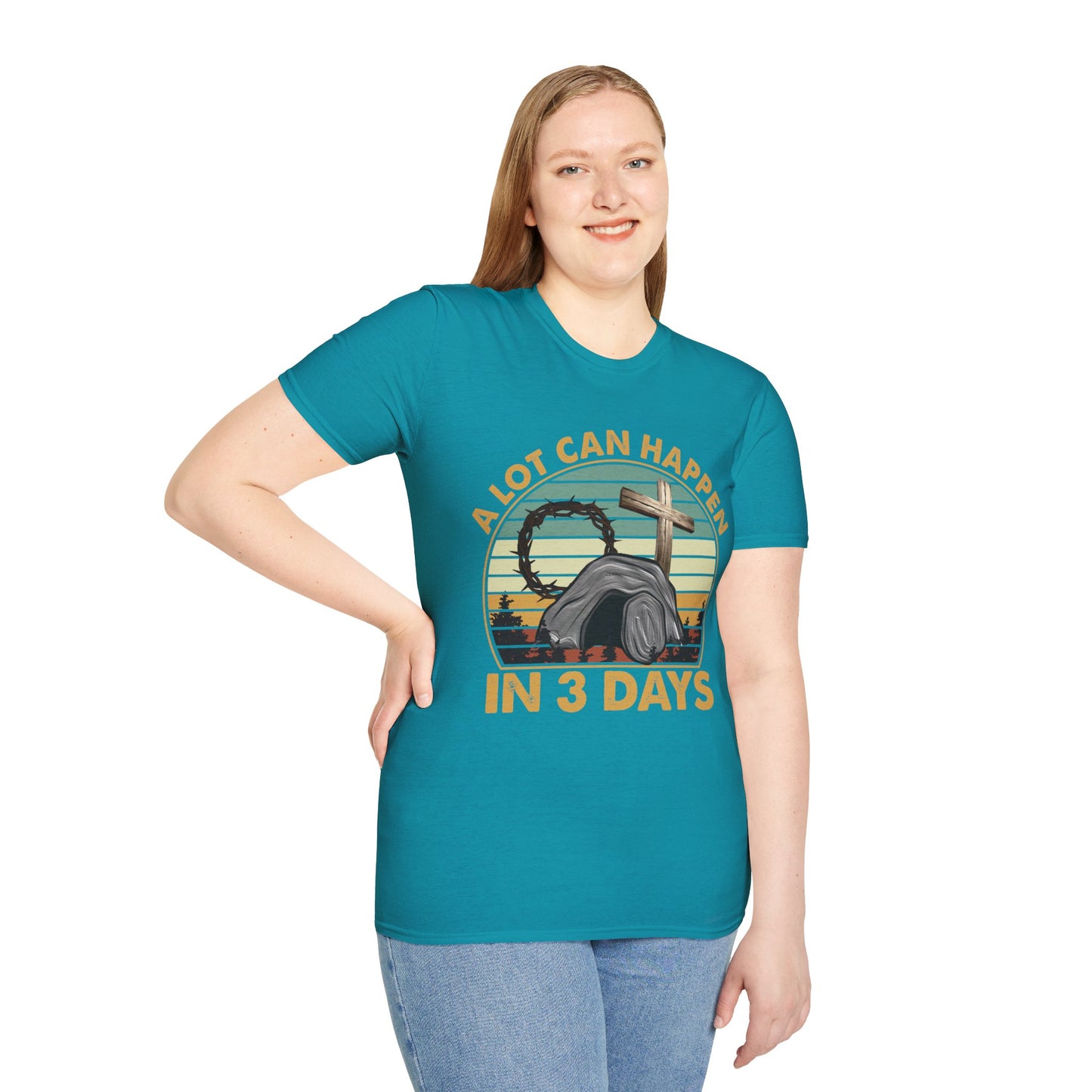 A Lot Can Happen in 3 Days Shirt, Easter Shirt, He is Risen Shirt, Vintage Easter Shirt, Shirt for Easter, Good Friday T-Shirt, Easter Gift, Unisex Softstyle T-Shirt