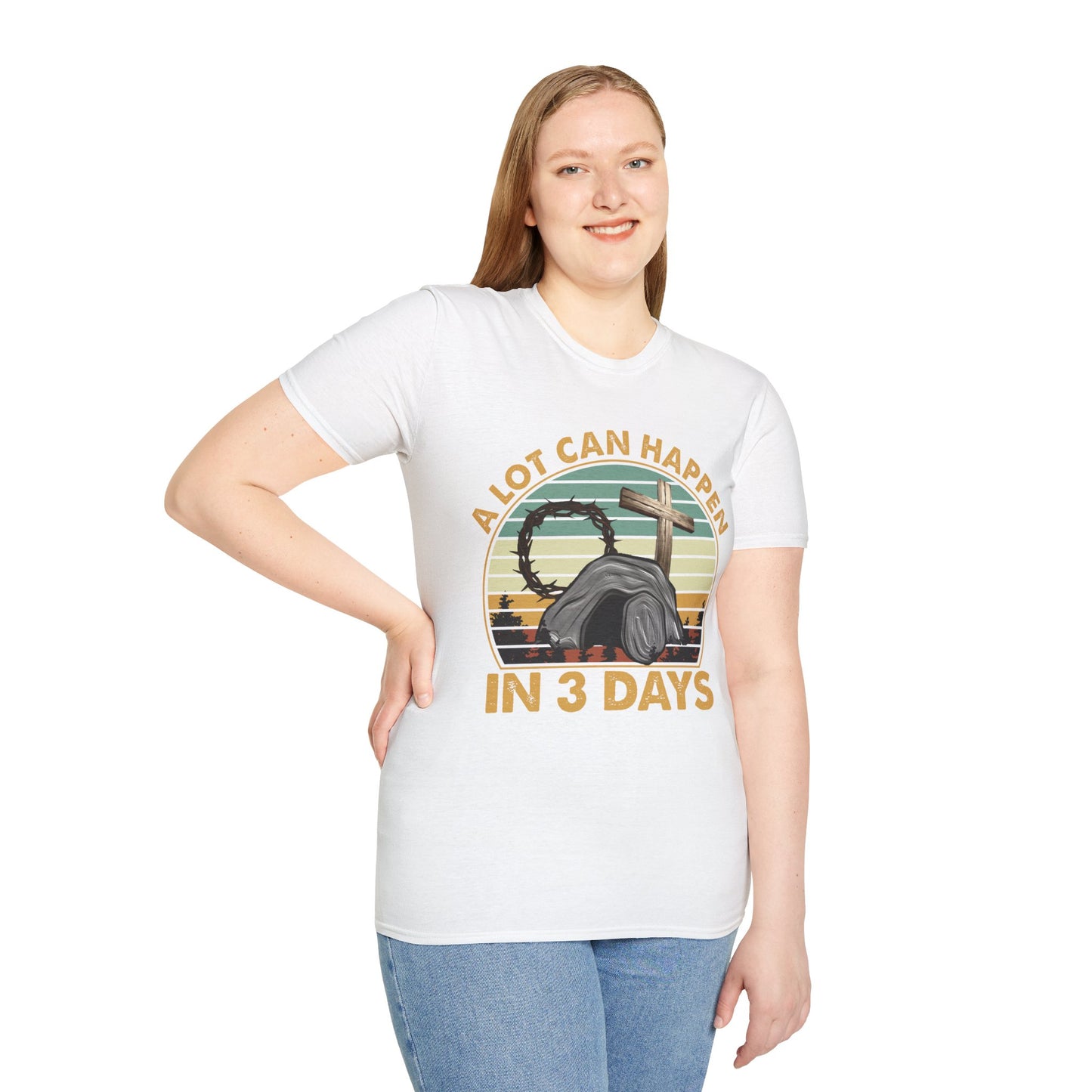 A Lot Can Happen in 3 Days Shirt, Easter Shirt, He is Risen Shirt, Vintage Easter Shirt, Shirt for Easter, Good Friday T-Shirt, Easter Gift, Unisex Softstyle T-Shirt