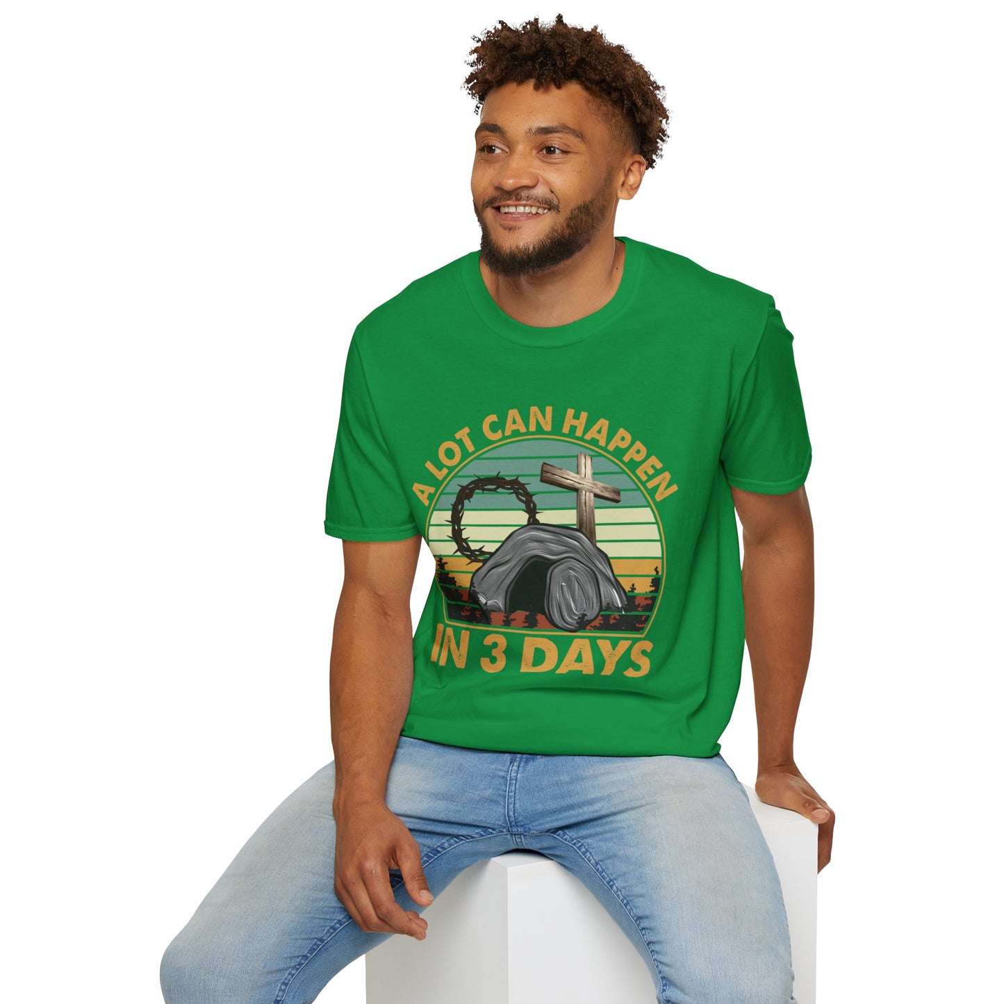 A Lot Can Happen in 3 Days Shirt, Easter Shirt, He is Risen Shirt, Vintage Easter Shirt, Shirt for Easter, Good Friday T-Shirt, Easter Gift, Unisex Softstyle T-Shirt