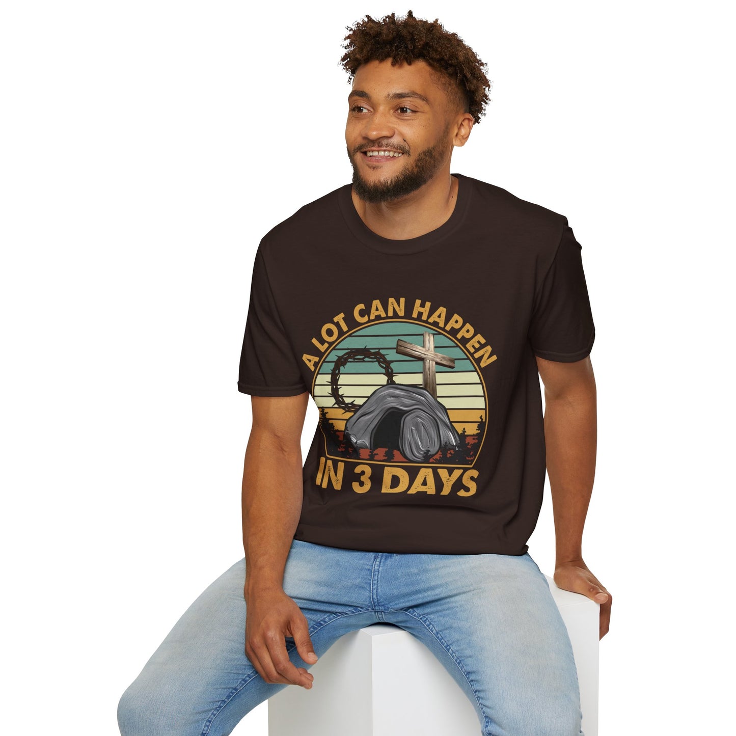 A Lot Can Happen in 3 Days Shirt, Easter Shirt, He is Risen Shirt, Vintage Easter Shirt, Shirt for Easter, Good Friday T-Shirt, Easter Gift, Unisex Softstyle T-Shirt