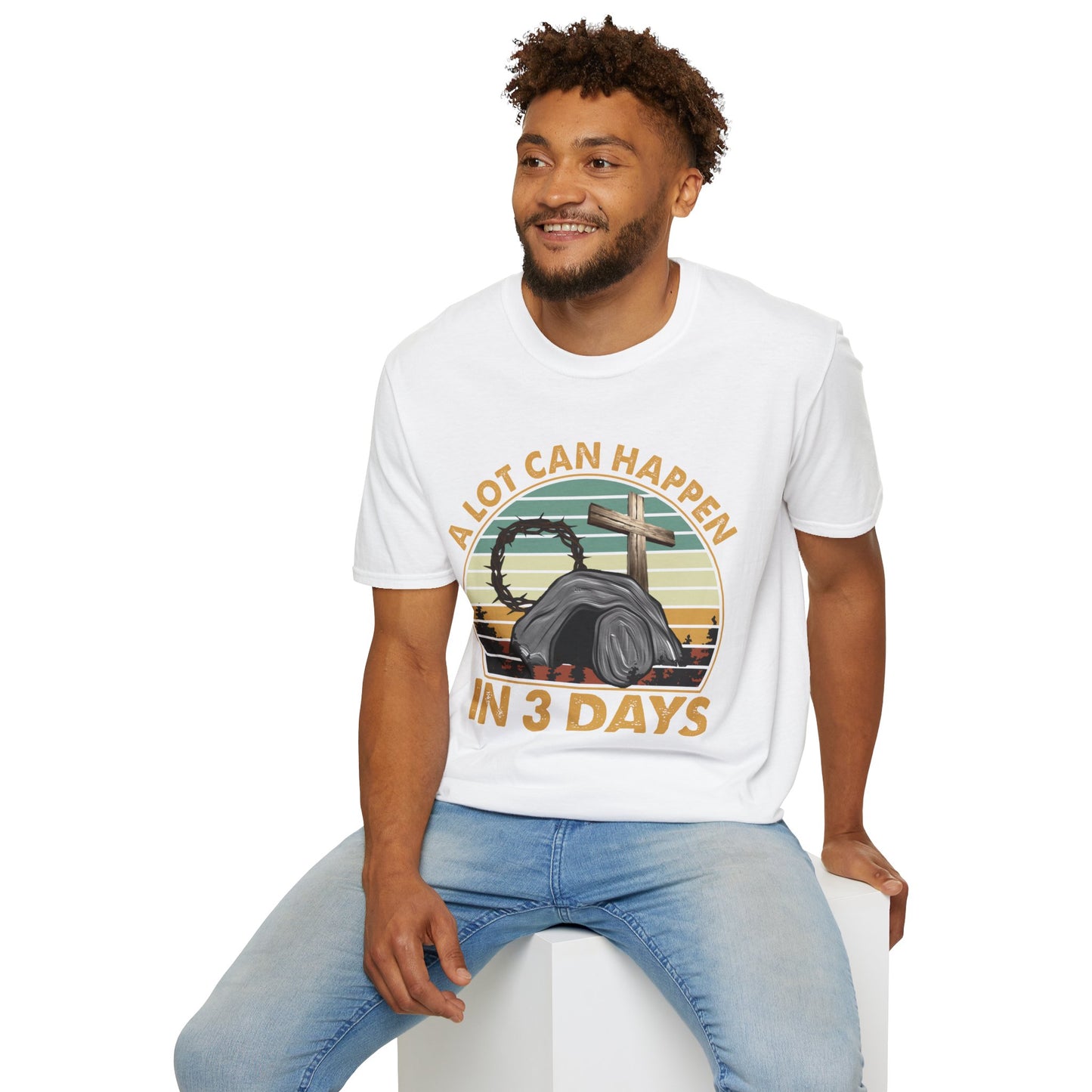 A Lot Can Happen in 3 Days Shirt, Easter Shirt, He is Risen Shirt, Vintage Easter Shirt, Shirt for Easter, Good Friday T-Shirt, Easter Gift, Unisex Softstyle T-Shirt